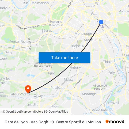Gare de Lyon - Van Gogh to Centre Sportif du Moulon map