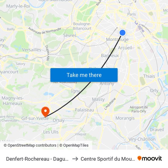 Denfert-Rochereau - Daguerre to Centre Sportif du Moulon map