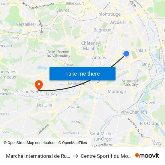 Marché International de Rungis to Centre Sportif du Moulon map