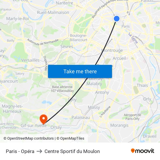 Paris - Opéra to Centre Sportif du Moulon map