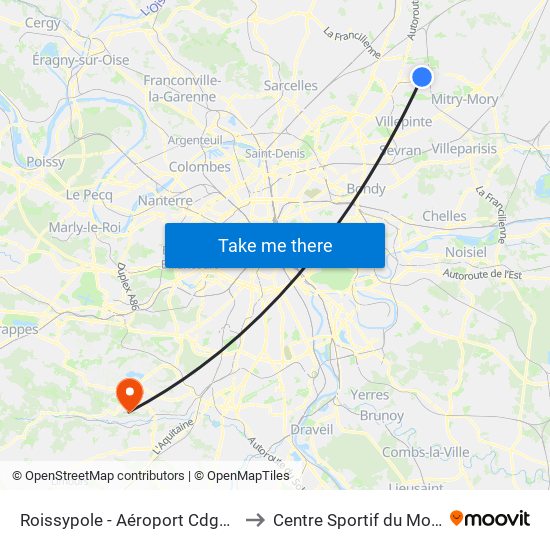 Roissypole - Aéroport Cdg1 (E2) to Centre Sportif du Moulon map