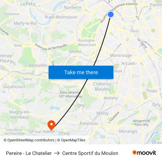 Pereire - Le Chatelier to Centre Sportif du Moulon map