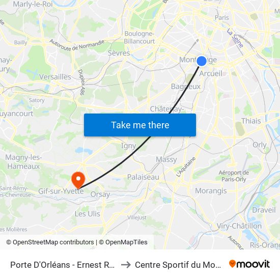 Porte D'Orléans - Ernest Reyer to Centre Sportif du Moulon map