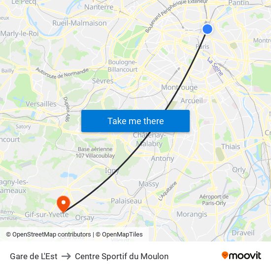 Gare de L'Est to Centre Sportif du Moulon map