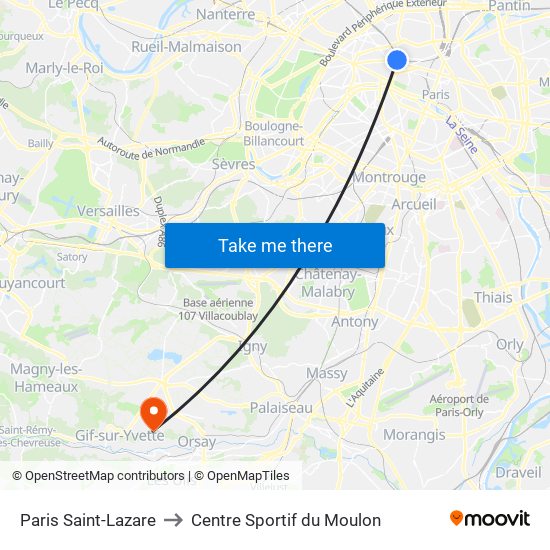 Paris Saint-Lazare to Centre Sportif du Moulon map