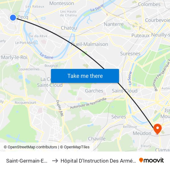 Saint-Germain-En-Laye to Hôpital D'Instruction Des Armées Percy map