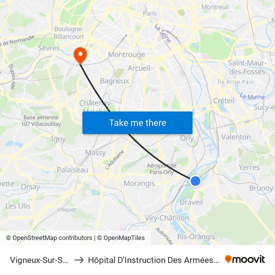 Vigneux-Sur-Seine to Hôpital D'Instruction Des Armées Percy map