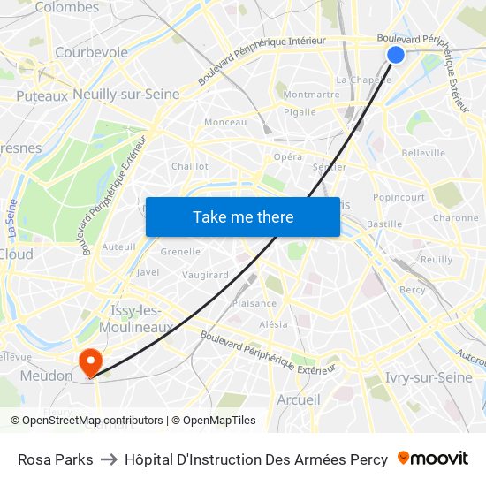Rosa Parks to Hôpital D'Instruction Des Armées Percy map