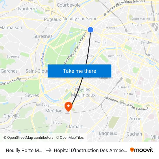 Neuilly Porte Maillot to Hôpital D'Instruction Des Armées Percy map