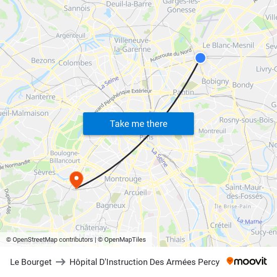 Le Bourget to Hôpital D'Instruction Des Armées Percy map