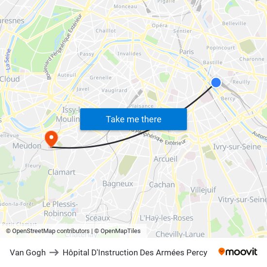 Van Gogh to Hôpital D'Instruction Des Armées Percy map
