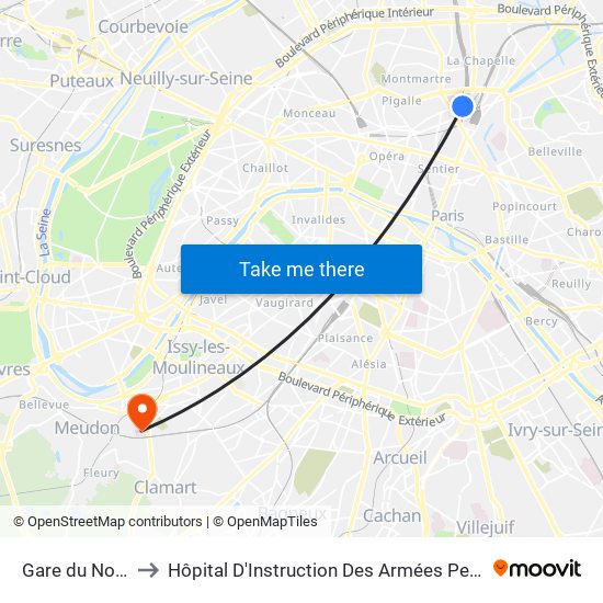 Gare du Nord to Hôpital D'Instruction Des Armées Percy map