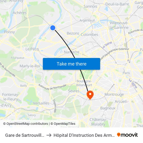 Gare de Sartrouville - RER to Hôpital D'Instruction Des Armées Percy map