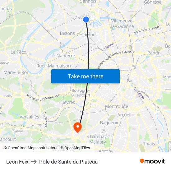 Léon Feix to Pôle de Santé du Plateau map