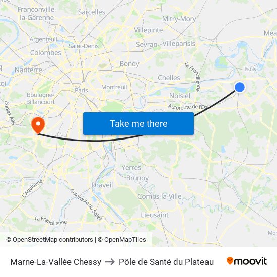 Marne-La-Vallée Chessy to Pôle de Santé du Plateau map