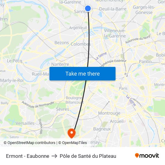 Ermont - Eaubonne to Pôle de Santé du Plateau map