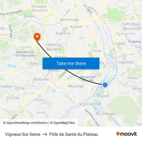Vigneux-Sur-Seine to Pôle de Santé du Plateau map
