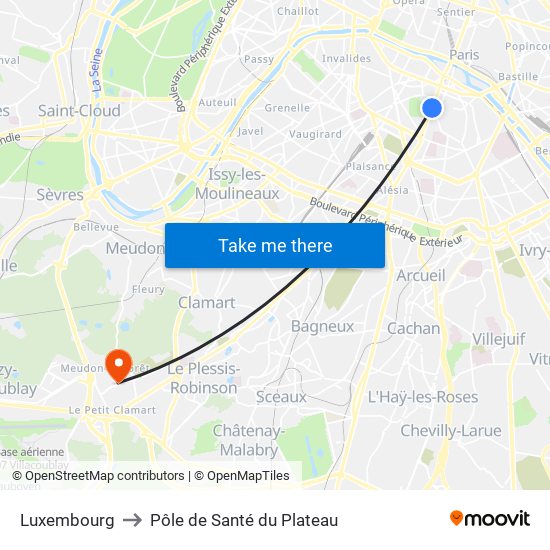 Luxembourg to Pôle de Santé du Plateau map