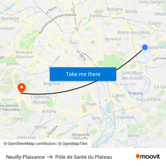 Neuilly-Plaisance to Pôle de Santé du Plateau map