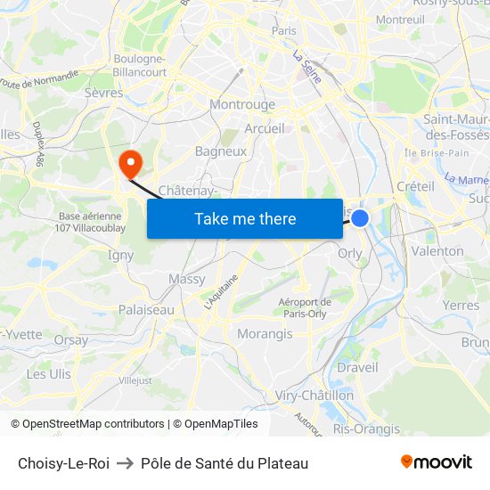 Choisy-Le-Roi to Pôle de Santé du Plateau map