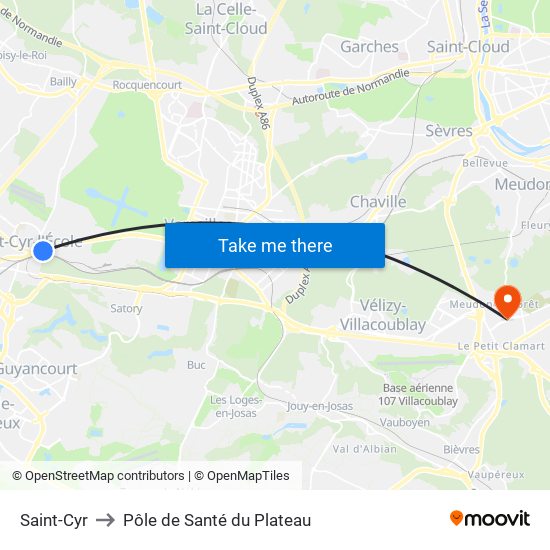 Saint-Cyr to Pôle de Santé du Plateau map