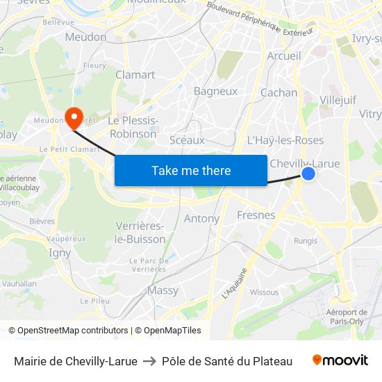 Mairie de Chevilly-Larue to Pôle de Santé du Plateau map