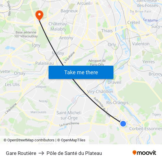 Gare Routière to Pôle de Santé du Plateau map
