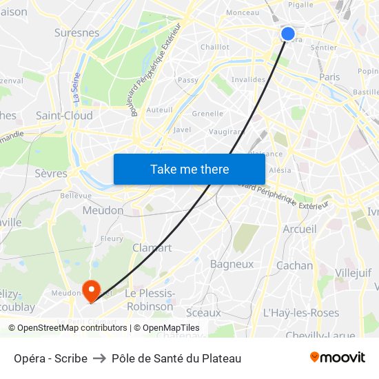 Opéra - Scribe to Pôle de Santé du Plateau map