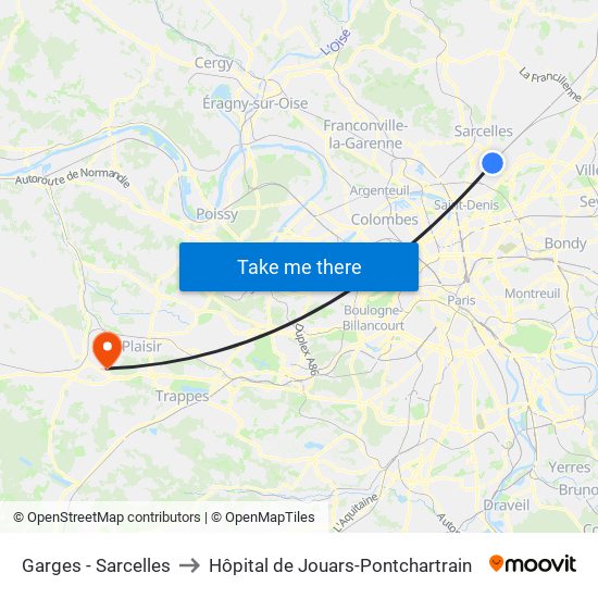 Garges - Sarcelles to Hôpital de Jouars-Pontchartrain map