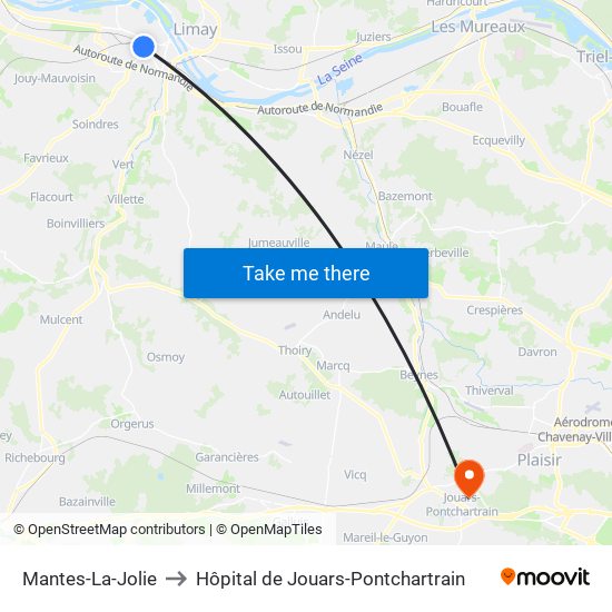 Mantes-La-Jolie to Hôpital de Jouars-Pontchartrain map