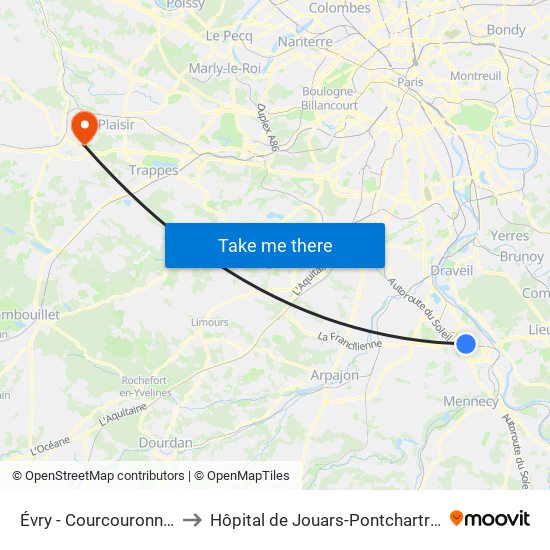 Évry - Courcouronnes to Hôpital de Jouars-Pontchartrain map
