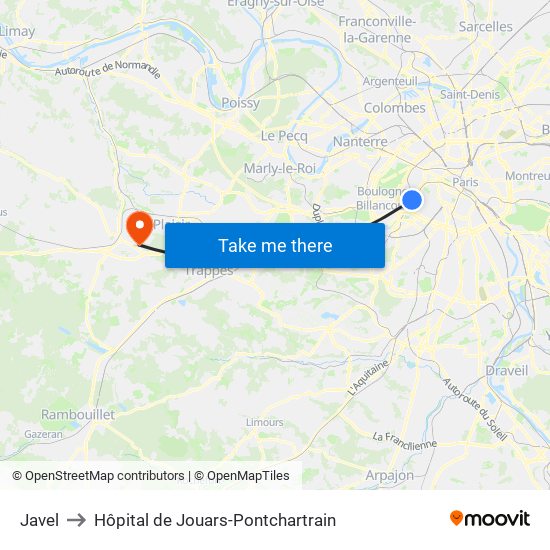 Javel to Hôpital de Jouars-Pontchartrain map
