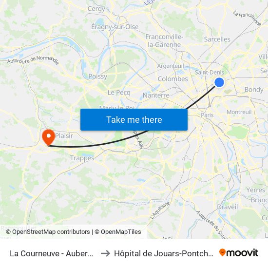 La Courneuve - Aubervilliers to Hôpital de Jouars-Pontchartrain map
