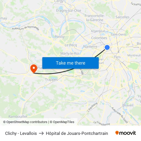 Clichy - Levallois to Hôpital de Jouars-Pontchartrain map
