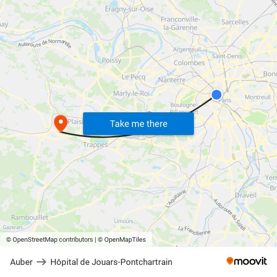 Auber to Hôpital de Jouars-Pontchartrain map