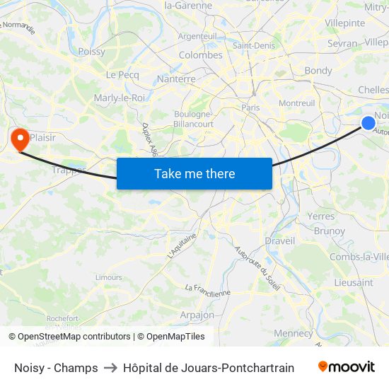 Noisy - Champs to Hôpital de Jouars-Pontchartrain map