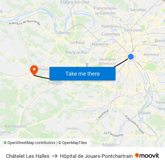 Châtelet Les Halles to Hôpital de Jouars-Pontchartrain map
