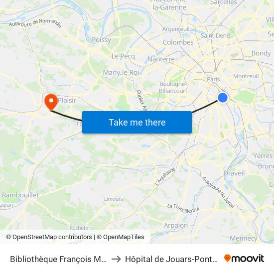 Bibliothèque François Mitterrand to Hôpital de Jouars-Pontchartrain map
