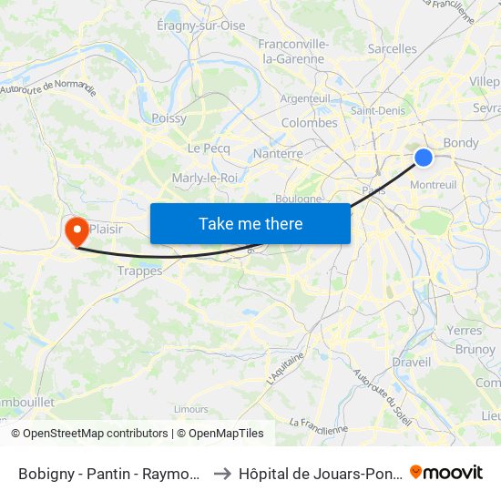 Bobigny - Pantin - Raymond Queneau to Hôpital de Jouars-Pontchartrain map