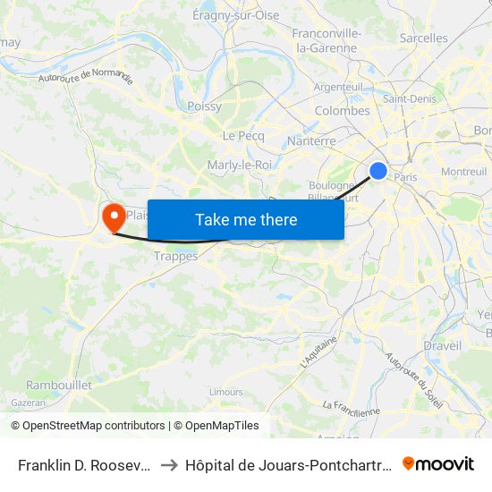 Franklin D. Roosevelt to Hôpital de Jouars-Pontchartrain map