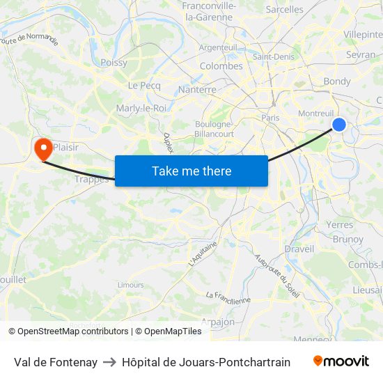 Val de Fontenay to Hôpital de Jouars-Pontchartrain map