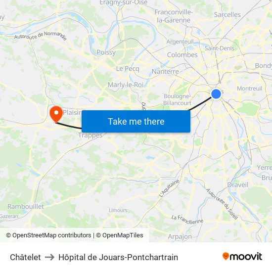 Châtelet to Hôpital de Jouars-Pontchartrain map
