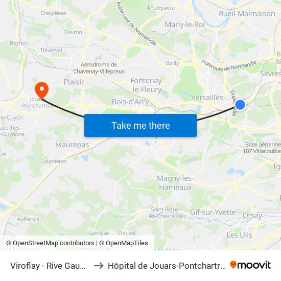 Viroflay - Rive Gauche to Hôpital de Jouars-Pontchartrain map