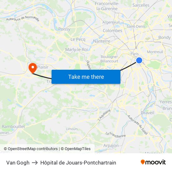 Van Gogh to Hôpital de Jouars-Pontchartrain map