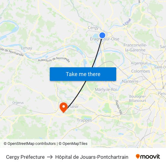 Cergy Préfecture to Hôpital de Jouars-Pontchartrain map