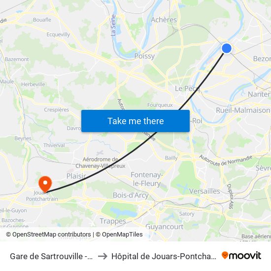 Gare de Sartrouville - RER to Hôpital de Jouars-Pontchartrain map