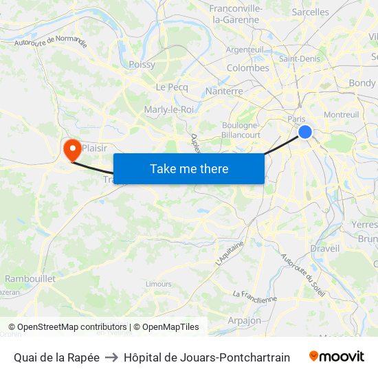 Quai de la Rapée to Hôpital de Jouars-Pontchartrain map