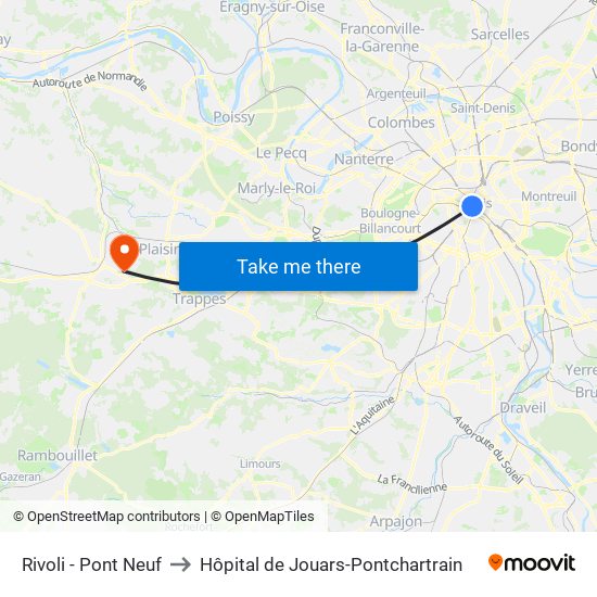 Rivoli - Pont Neuf to Hôpital de Jouars-Pontchartrain map