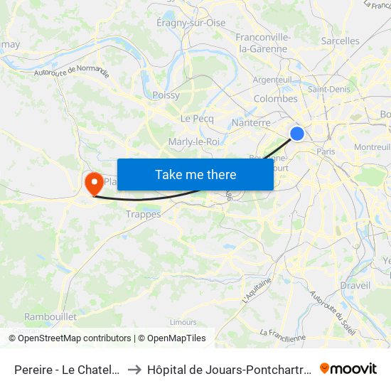 Pereire - Le Chatelier to Hôpital de Jouars-Pontchartrain map