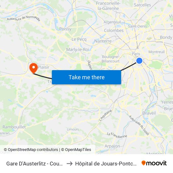 Gare D'Austerlitz - Cour Seine to Hôpital de Jouars-Pontchartrain map
